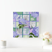 Purple Hydrangea Instagram Photo Quilt Collage Quadratische Wanduhr (Zuhause)