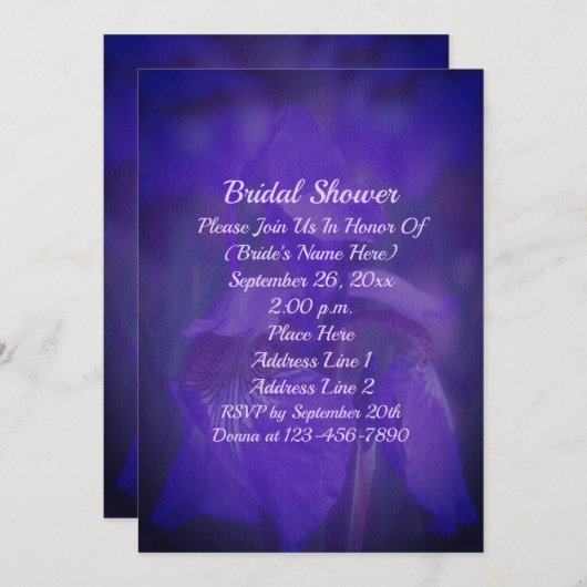 Purple Iris Flower Bridal Shower Einladung (Vorne/Hinten)