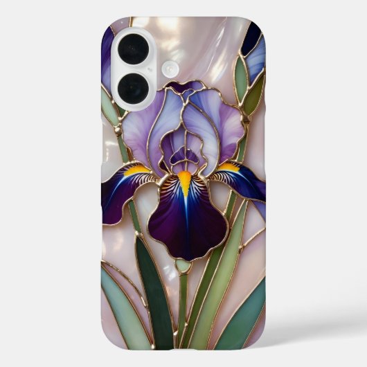 Purple Iris iPhone Case Stained Glass Elegant (Rückseite)