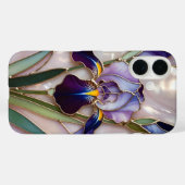 Purple Iris iPhone Case Stained Glass Elegant (Rückseite (Horizontal))