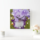 Purple Iris Irises Lilac Daisy Garden Flower Quadratische Wanduhr (Zuhause)