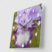 Purple Iris Irises Lilac Daisy Garden Flower Quadratische Wanduhr (Winkel)