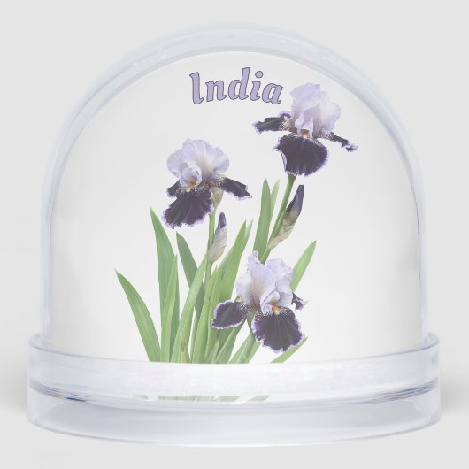 Purple Iris Trio Botanical Floral Art Personalized Schneekugeln (Vorderseite)