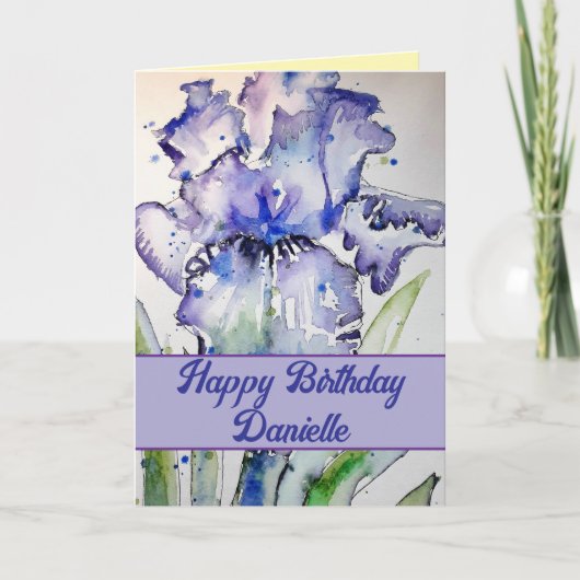 Purple Iris Watercolor Flower Floral Birthday Karte (Vorderseite)