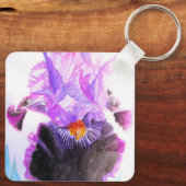 Purple Iris Watercolor Flower Floral Birthday Schlüsselanhänger (Rückseite)