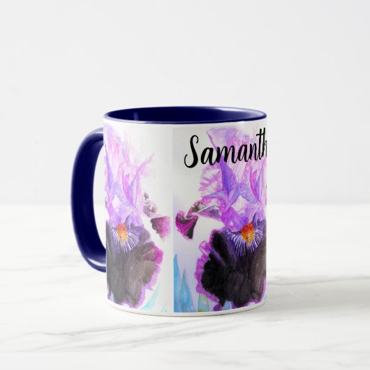 Purple Iris Watercolor Flower Floral Painting Tasse (Vorderseite Links)