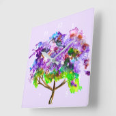 Purple Jacaranda tree watercolor fine art Quadratische Wanduhr (Winkel)