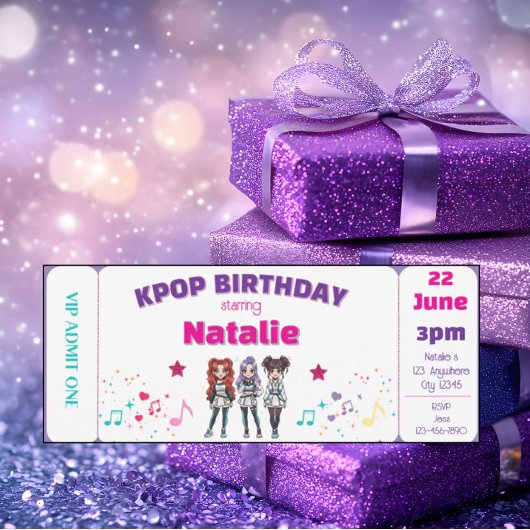 Purple KPOP Birthday Concert Ticket Einladung