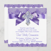 Purple Lace Cross First Holy Communion Einladung (Vorne/Hinten)