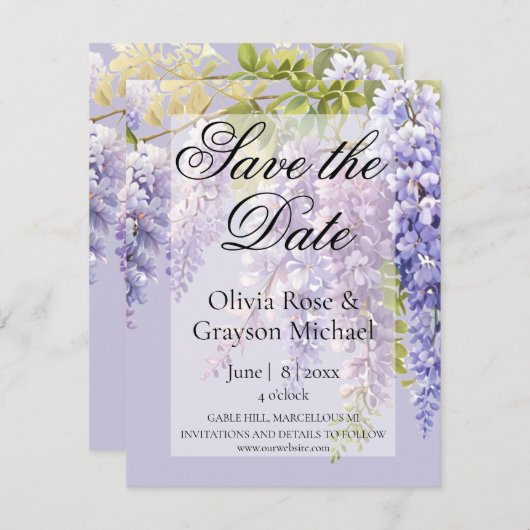 Purple Lavendel Aquarellblume Save The Date (Vorne/Hinten)