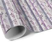Purple Lavender Botanical Stripe Birthday Bridal Geschenkpapier (Rolleneckpunkt)