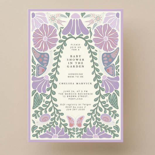 Purple Lavender floral Baby Shower Invitation Einladung