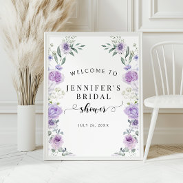 Purple Lavender Floral Bridal Shower Welcome Sign Poster