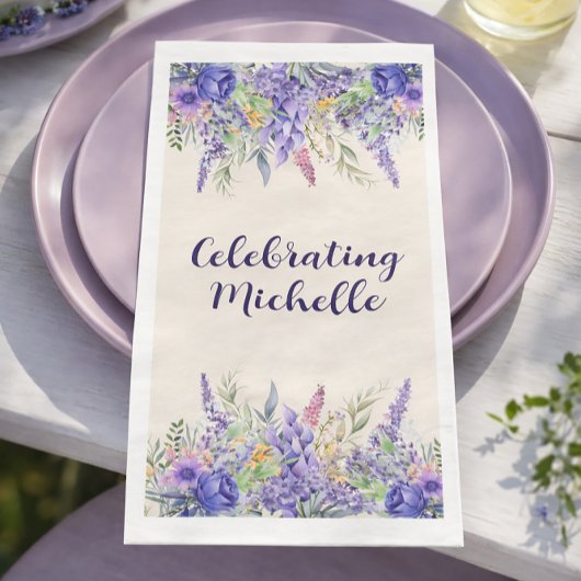 Purple Lavender Floral Garden Party Name Serviette