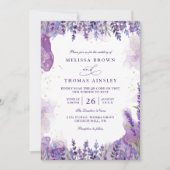 Purple Lavender Floral Modern QR Code Wedding Einladung (Vorderseite)
