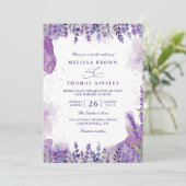 Purple Lavender Floral Modern QR Code Wedding Einladung (Stehend Vorderseite)