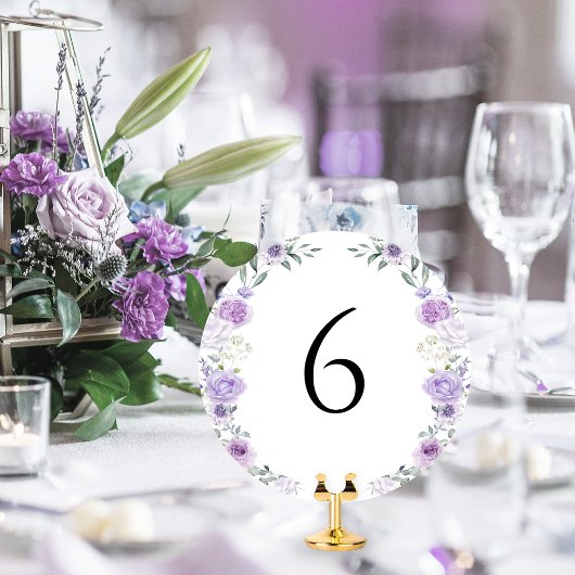Purple Lavender Floral Round Table Number Einladung
