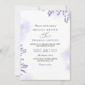 Purple Lavender Floral Rustic QR Code Wedding Einladung (Vorderseite)