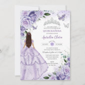 Purple Lavender Floral Silver Quinceanera Sweet 16 Einladung (Vorderseite)