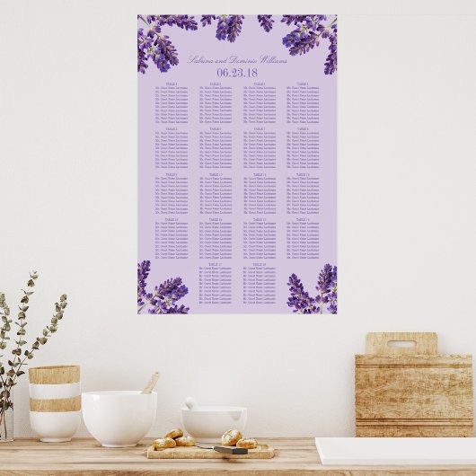 Purple Lavender Floral Sprigs Wedding Seating Poster (Küche)