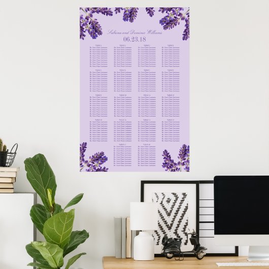 Purple Lavender Floral Sprigs Wedding Seating Poster (Heimbüro)