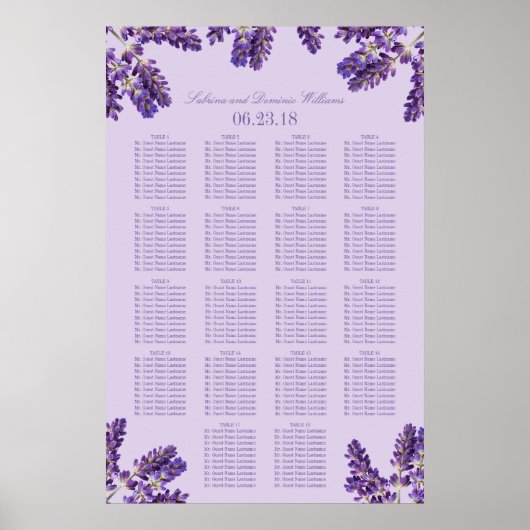 Purple Lavender Floral Sprigs Wedding Seating Poster (Vorne)