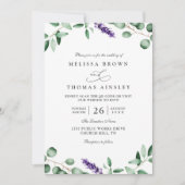 Purple Lavender Greenery Rustic QR Code Wedding Einladung (Vorderseite)