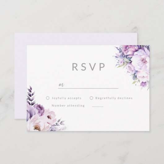 Purple Lavender Haze Floral Wedding RSVP Karte (Vorne/Hinten)