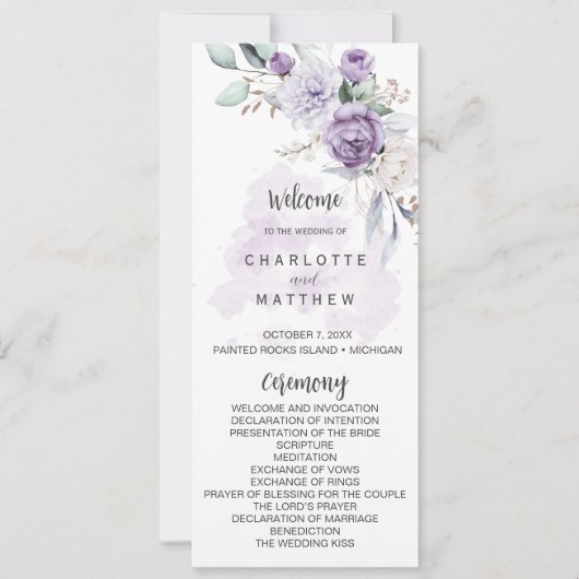 Purple Lavender Peonies Floral Wedding Program Einladung (Vorderseite)