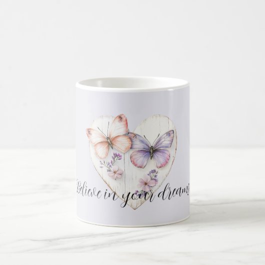 Purple Lavender Pink Floral Heart Butterflies Kaffeetasse (Mittel)