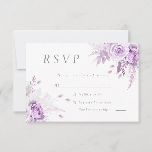 Purple Lavender Roses Elegant Wedding RSVP Karte (Vorderseite)