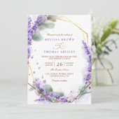 Purple Lavender Rustic Floral QR Code Wedding Einladung (Stehend Vorderseite)