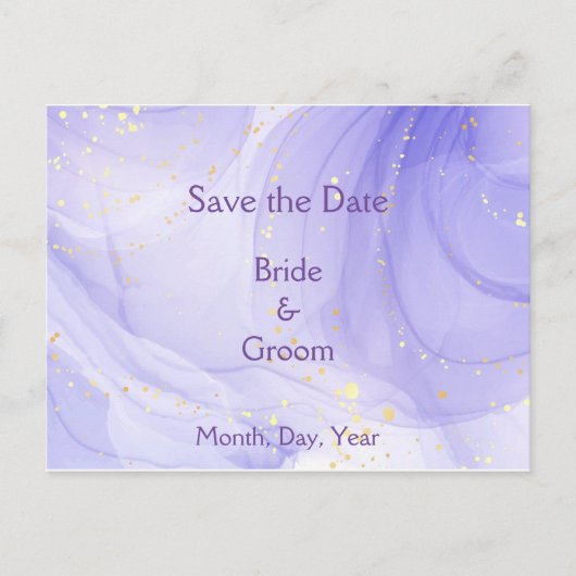 Purple Lavender Swirl Gold Highlite Save the Date Ankündigungspostkarte (Vorderseite)