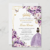 Purple Lilac Blush Floral Quinceanera 15 Sweet 16 Einladung (Vorderseite)