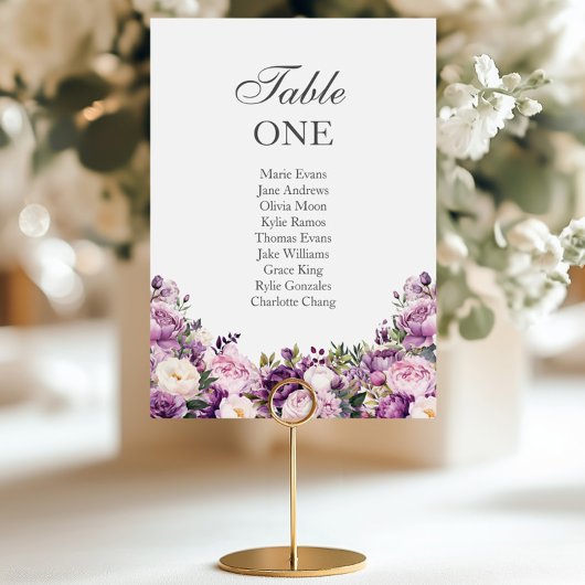 Purple Lilac Blush Floral Wedding Seating Tischnummer