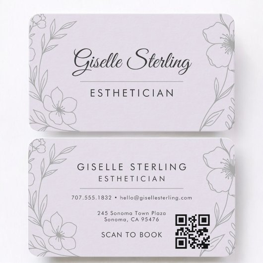 Purple Lilac Floral Esthetician QR Code Visitenkarte