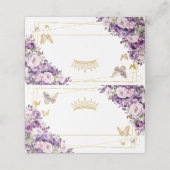 Purple Lilac Floral Gold Butterflies Quinceañera Platzkarte (Außenseite Aufgefaltet)