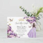 Purple Lilac Floral Quinceanera Save The Date (Stehend Vorderseite)