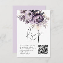 Purple Lilac Florals QR Code Wedding RSVP Card