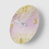 Purple Lilac Gold Crystal Modern Wall Clock Runde Wanduhr (Winkel)