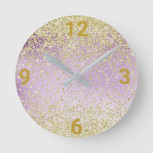 Purple Lilac Gold Crystal Modern Wall Clock Runde Wanduhr (Vorderseite)