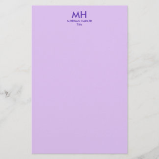 Purple Lilac Minimal Clean Initials Briefpapier