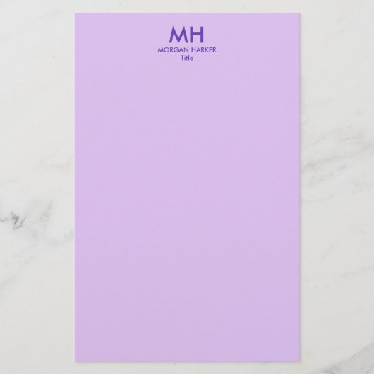 Purple Lilac Minimal Clean Initials Briefpapier (Vorderseite)