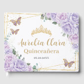 Purple Lilac Roses Floral Butterflies Quinceanera  Gästebuch (Vorderseite)