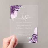 Purple Lilac Silver Floral Wedding Save the Date Acryleinladungen (Insitu (Handheld))
