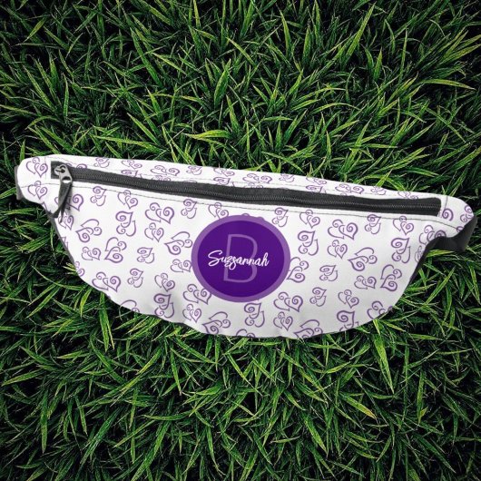 Purple Linked Heart Pattern with Initial Monogram Bauchtasche
