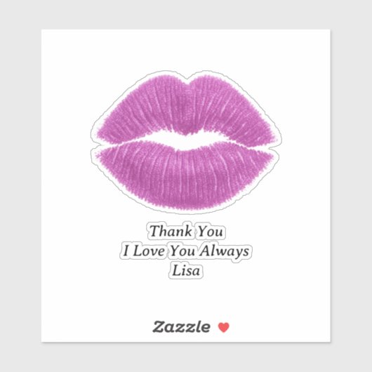 Purple Lips Thank You Custom-Cut Vinyl Sticker (Blatt)