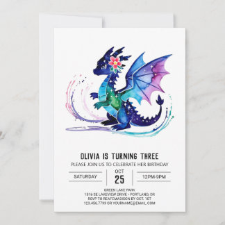 Purple Little Dragon Digital Girl Geburtstag Einladung
