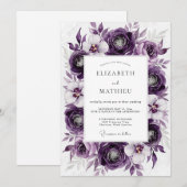 Purple Luxurious Botanical Wedding Einladung (Vorne/Hinten)