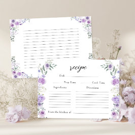 Purple Lylac Floral Bridal Shower Recipe Card Begleitkarte